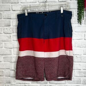 Hurley Red, White & Blue Swim Trunks Shorts Bathing Suit Size 32